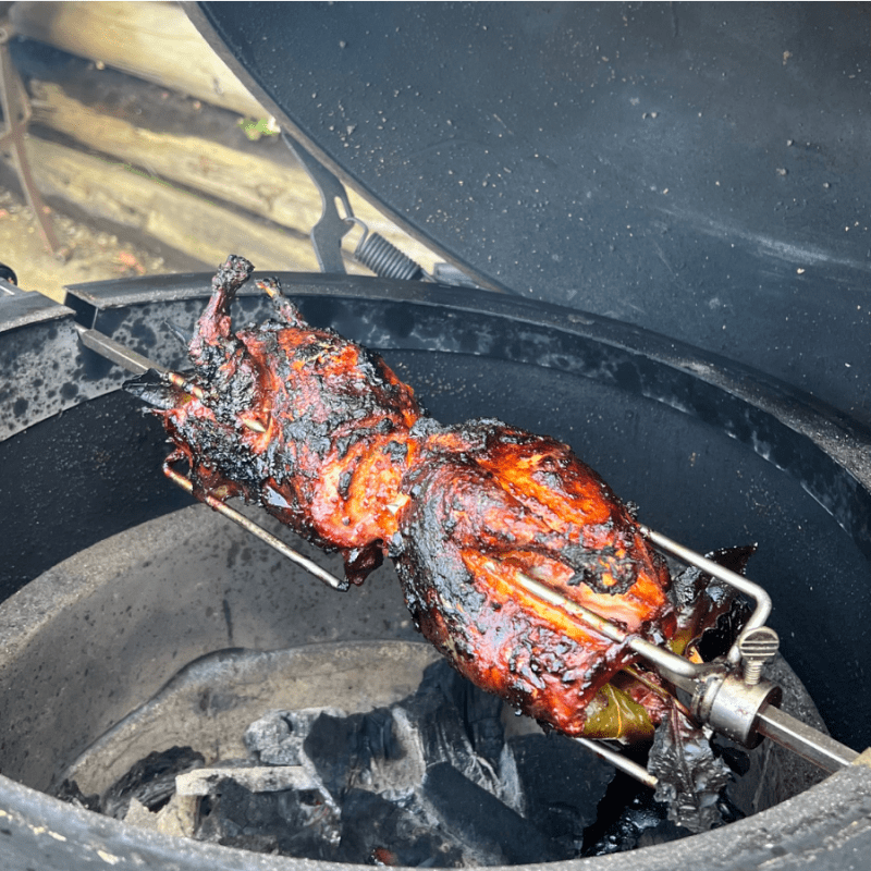 Spit roast tandoori pheasant - Cooked on the big green egg