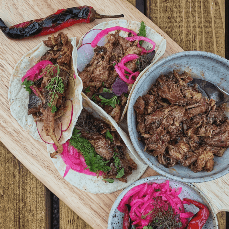 Smokey Pigs Cheek Tacos