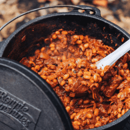 Cowboy Boston Baked Beans Recipe, cooked over fire, campfire beans recipe, cowboy BBQ beans
