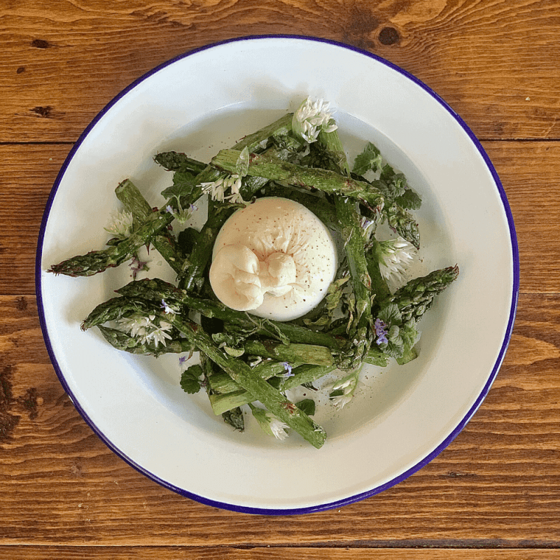Gozney Roccbox Roast English Asparagus with Burrata