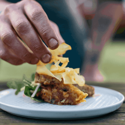 Rabbit White Pudding with Burnt Apple Puree