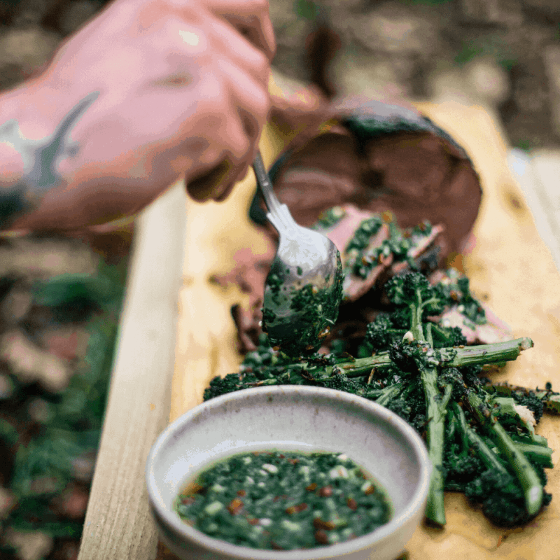 Wild Venison Haunch, cooked over fire.