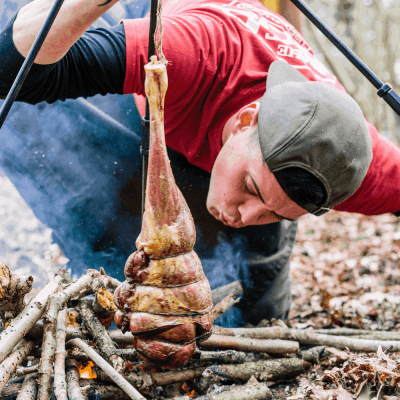Wild Venison Haunch, cooked over fire.